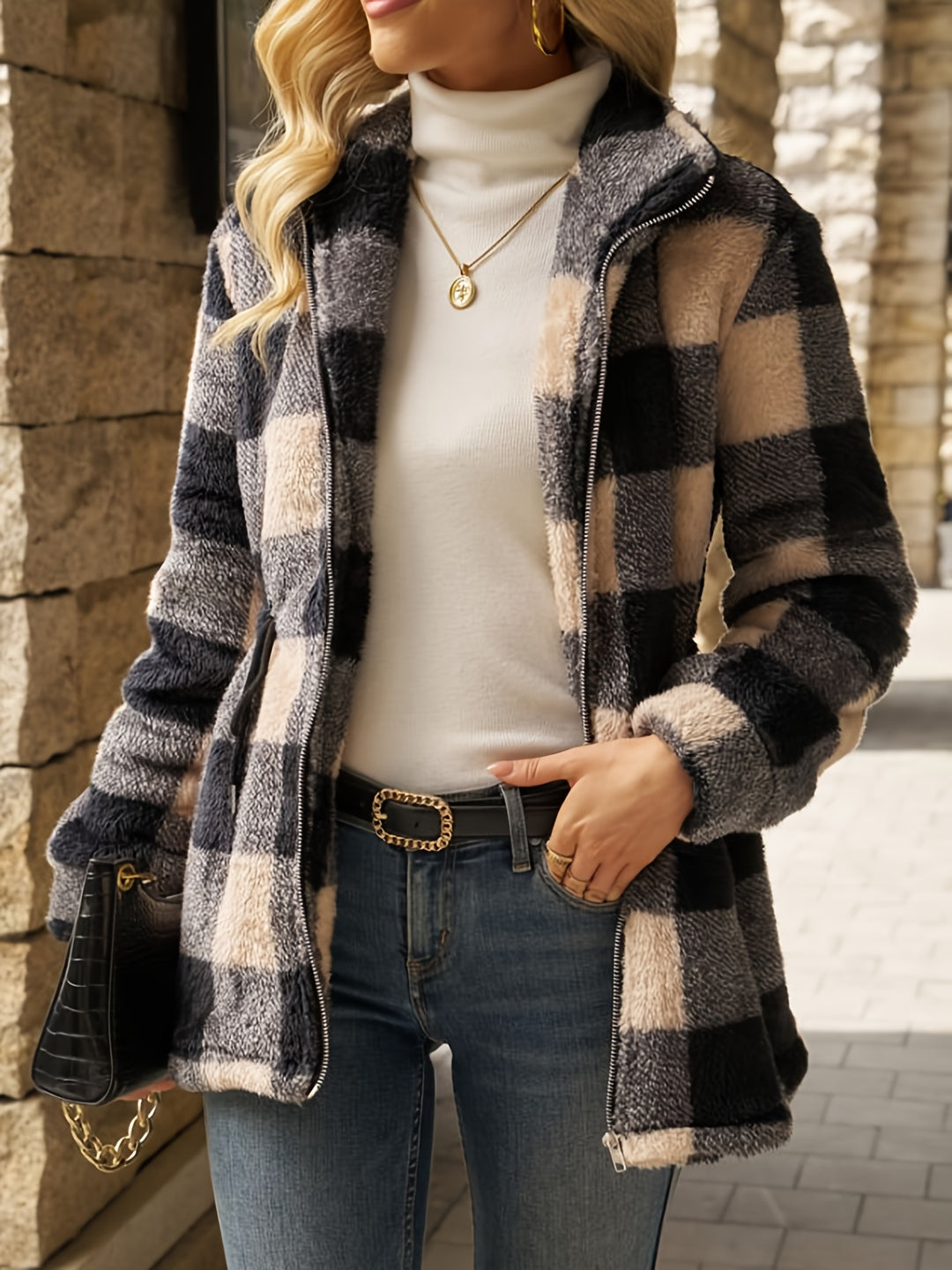 Leona | Cosy Checked Hooded Jacket