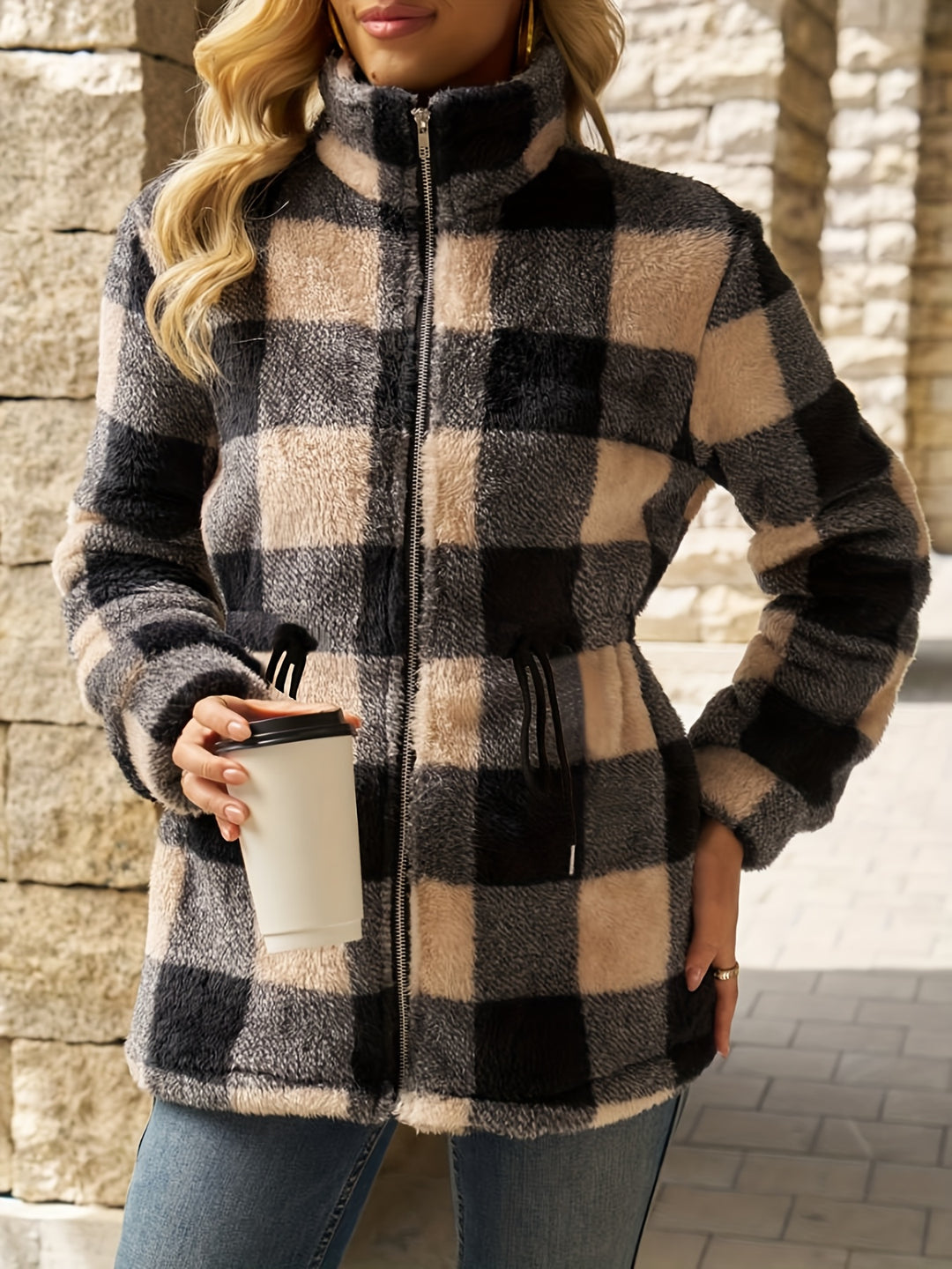 Leona | Cosy Checked Hooded Jacket