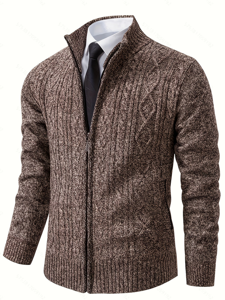 Edmund | Textured Stand-Collar Zip Cardigan