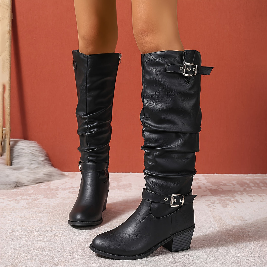 Rosalind | Slouch Buckle Knee-High Boots