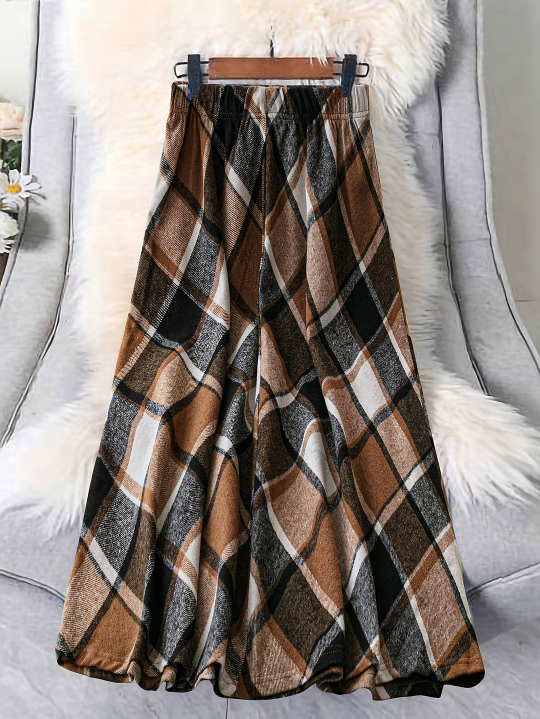 Frances | Flowing Plaid A-Line Skirt