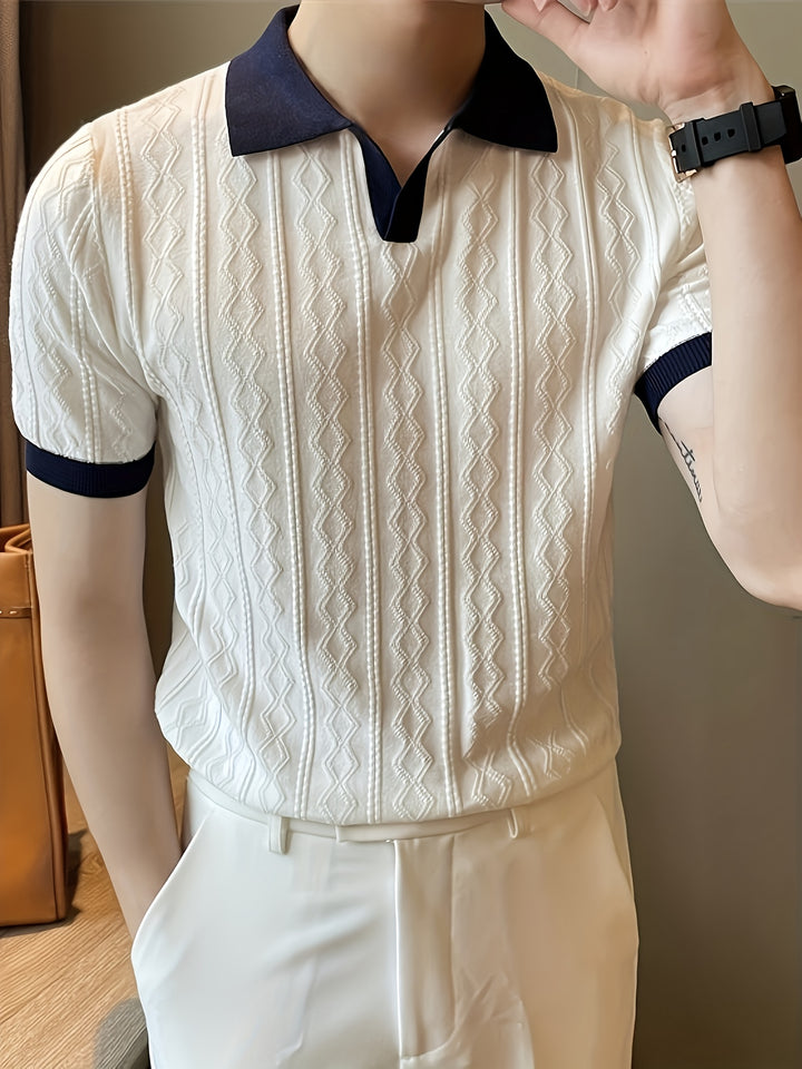 Emerson | Textured Contrast-Collar Polo Shirt