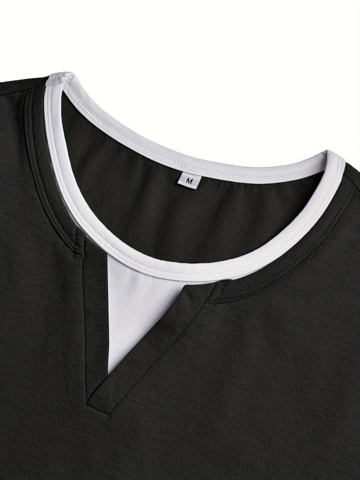 Beckett | Contrast-Stitch Notch-Neck Henley Shirt