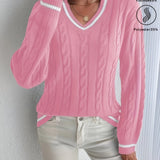 Katherine | Striped V-Neck Cable Jumper