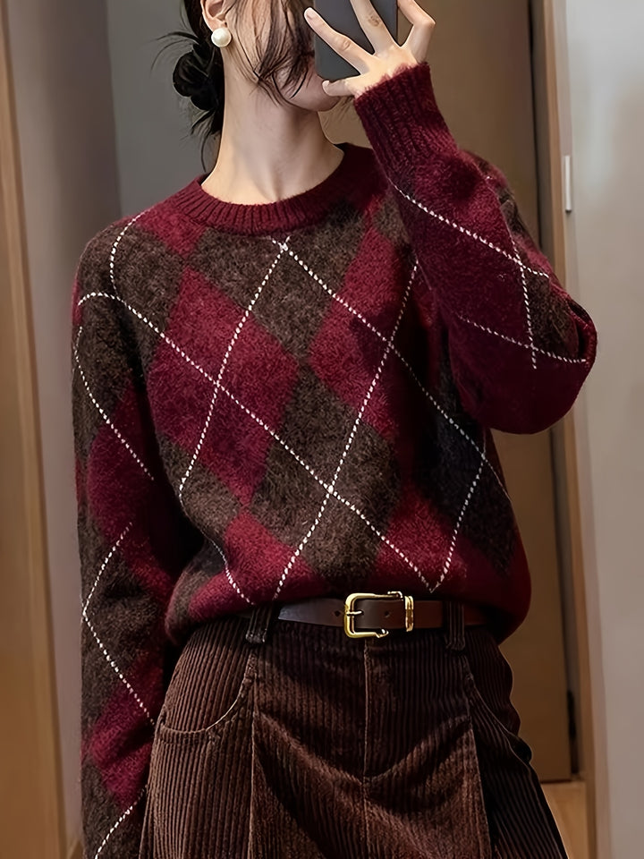 Winifred | Diamond-Check Knit Jumper