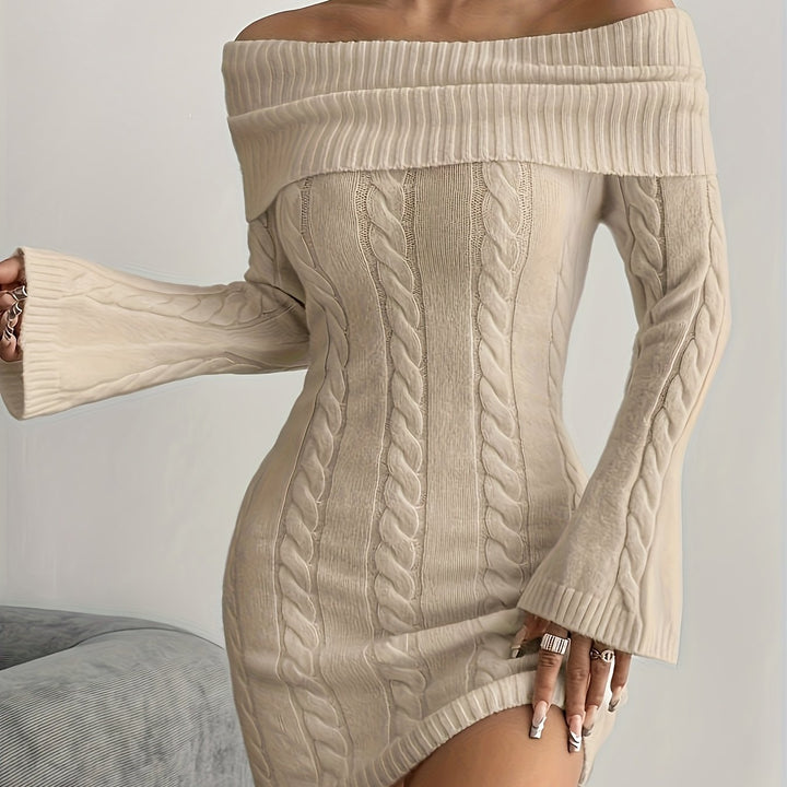 Gabrielle | Off-Shoulder Cable-Knit Dress