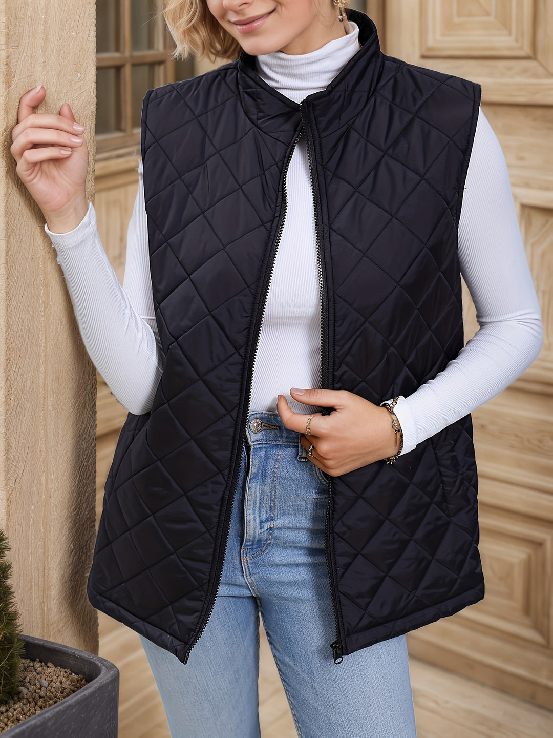 Corinne | Diamond-Quilted Longline Gilet
