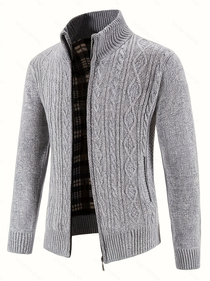 Edmund | Textured Stand-Collar Zip Cardigan