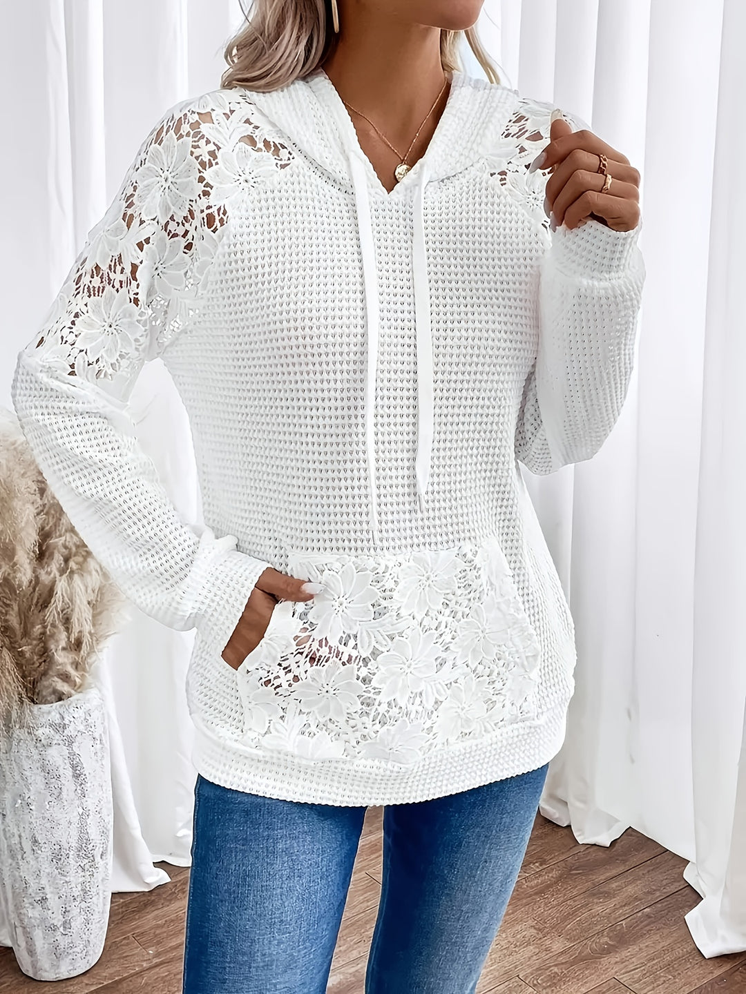 Fern | Lace-Trimmed Hooded Top