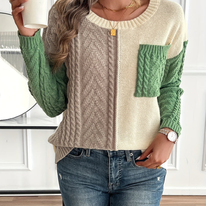 Delia | Two-Tone Cable Sweater