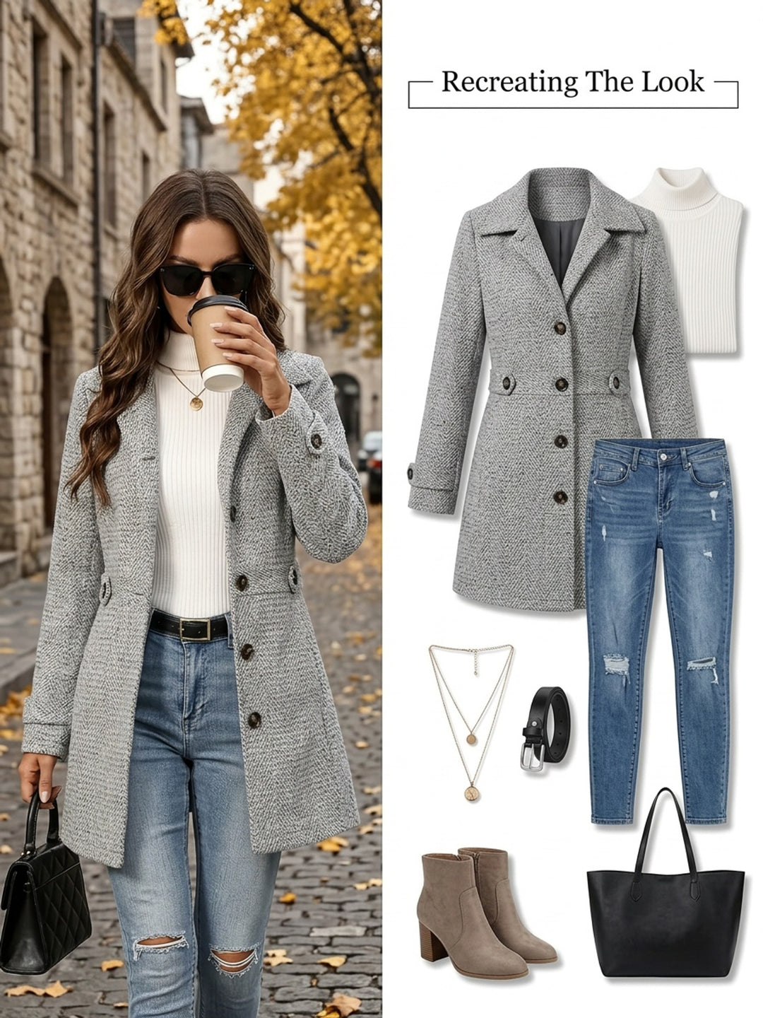 Kendra | Waist-Defining Herringbone Coat