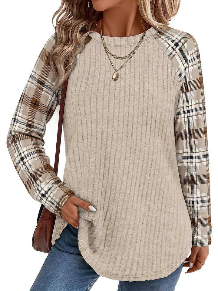 Audrey | Ribbed Check-Sleeve Top
