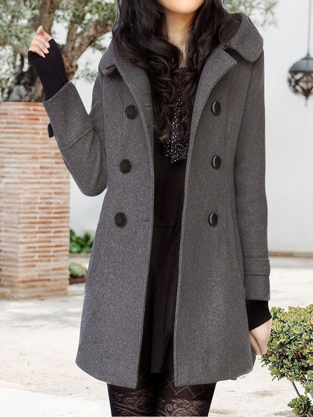 Georgina | Hooded Double-Breasted Mid-Length Coat