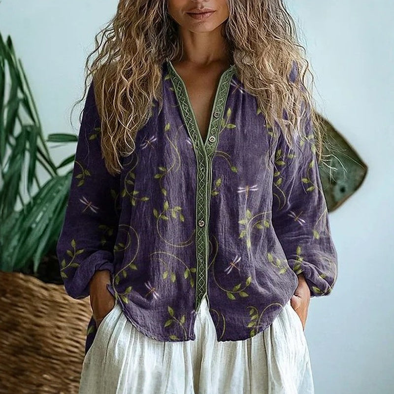 Verena | Elegant Vintage Leaf Print Shirt