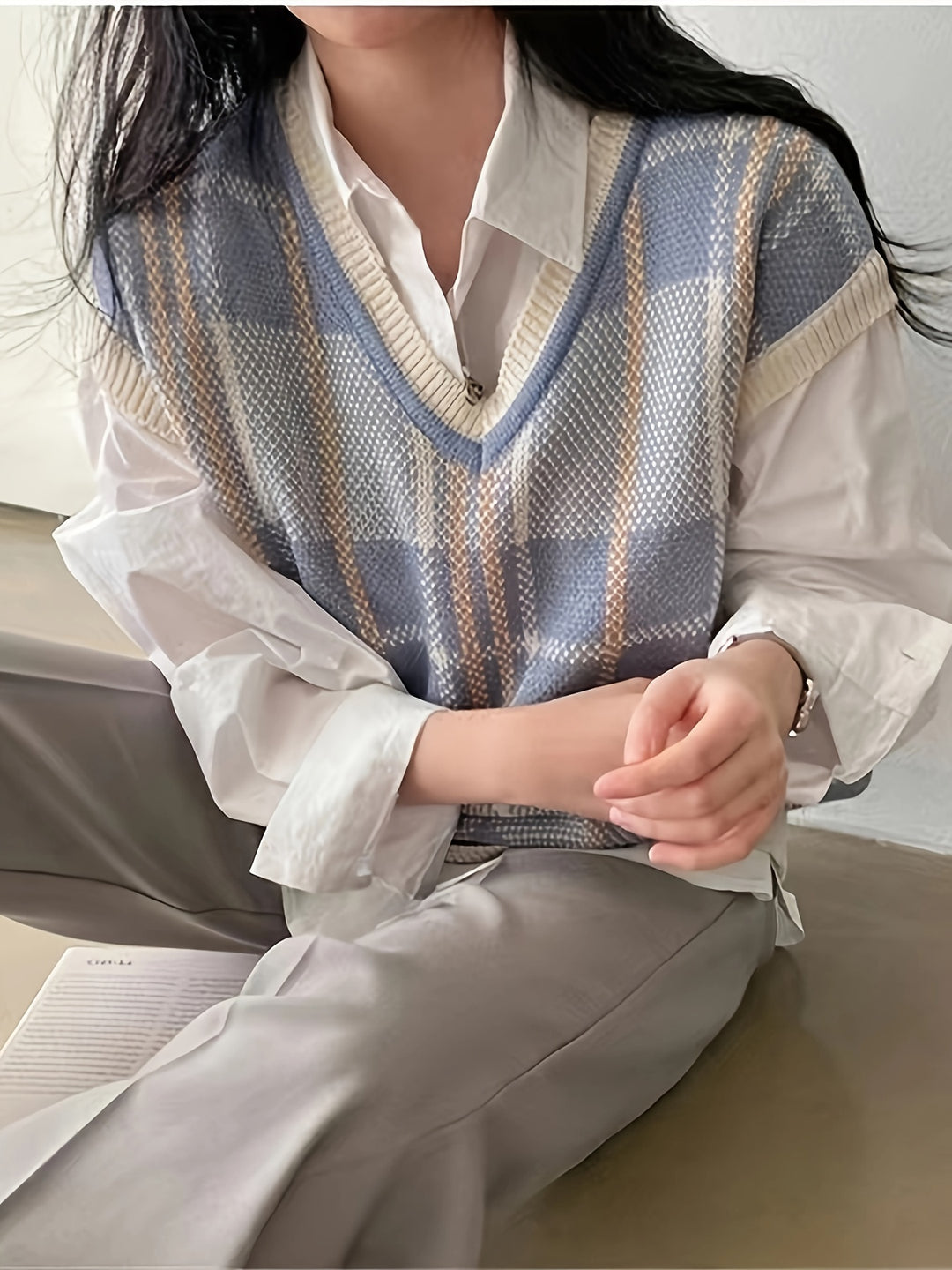 Diana | Argyle V-Neck Sweater Vest