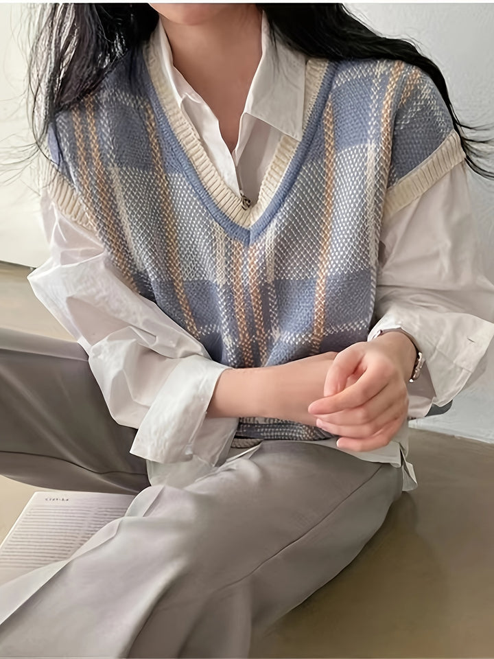 Diana | Argyle V-Neck Sweater Vest