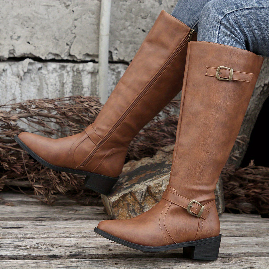 Simone | Classic Buckle Knee-High Boots