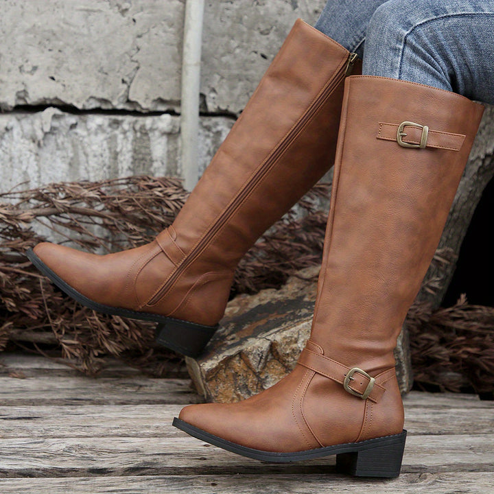 Simone | Classic Buckle Knee-High Boots