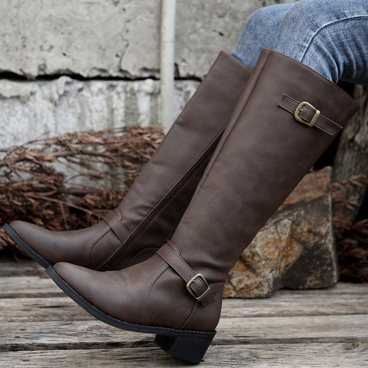 Simone | Classic Buckle Knee-High Boots