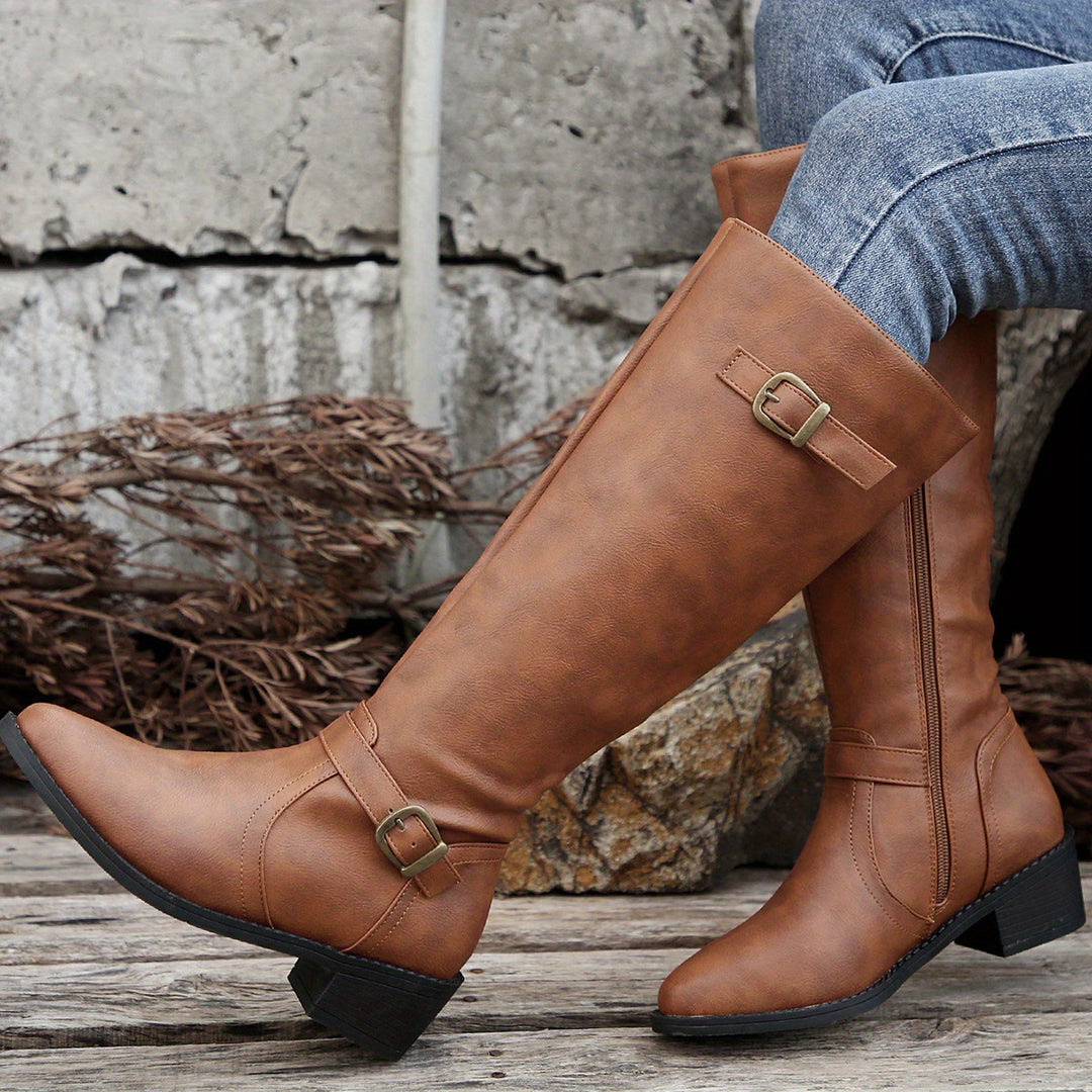Simone | Classic Buckle Knee-High Boots