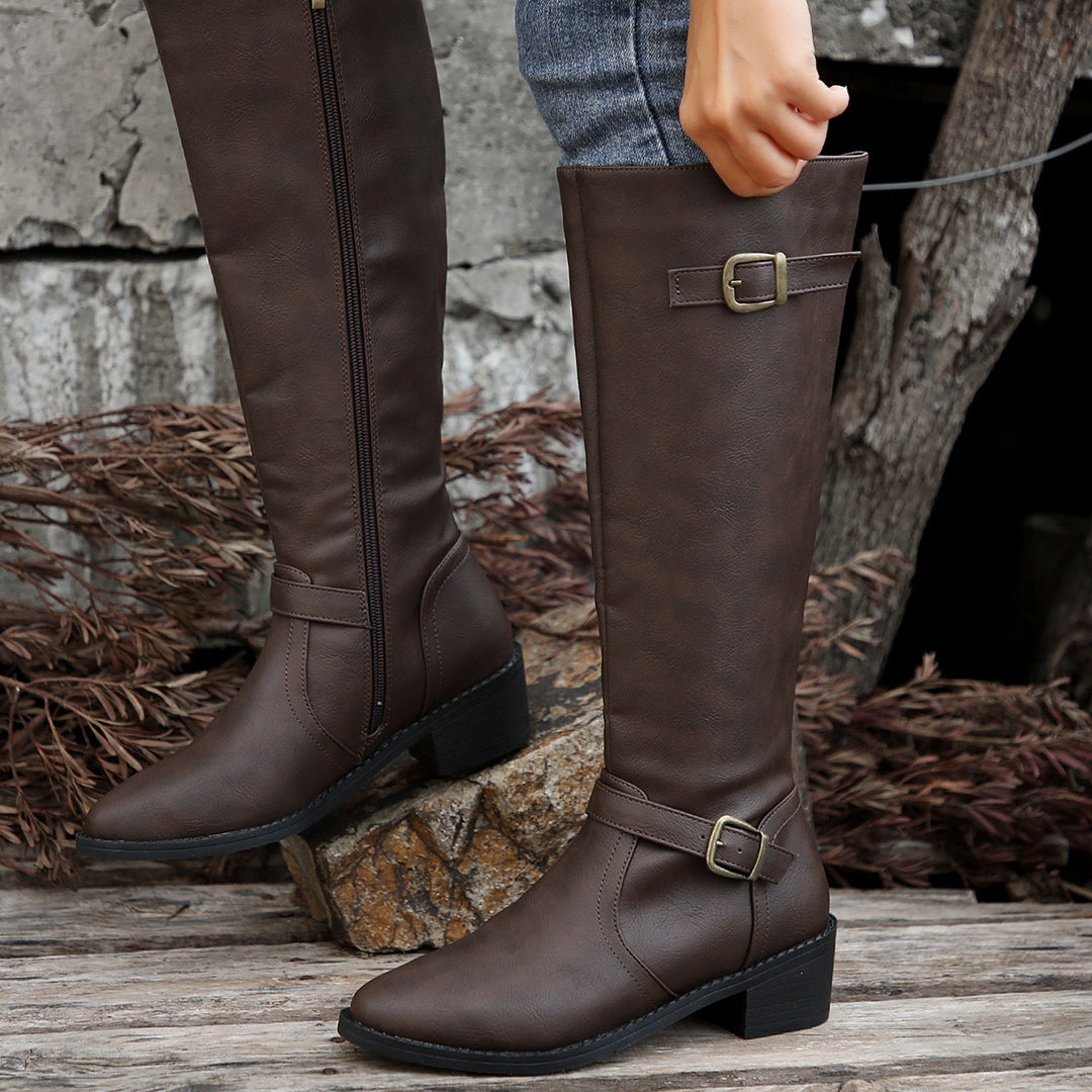 Simone | Classic Buckle Knee-High Boots