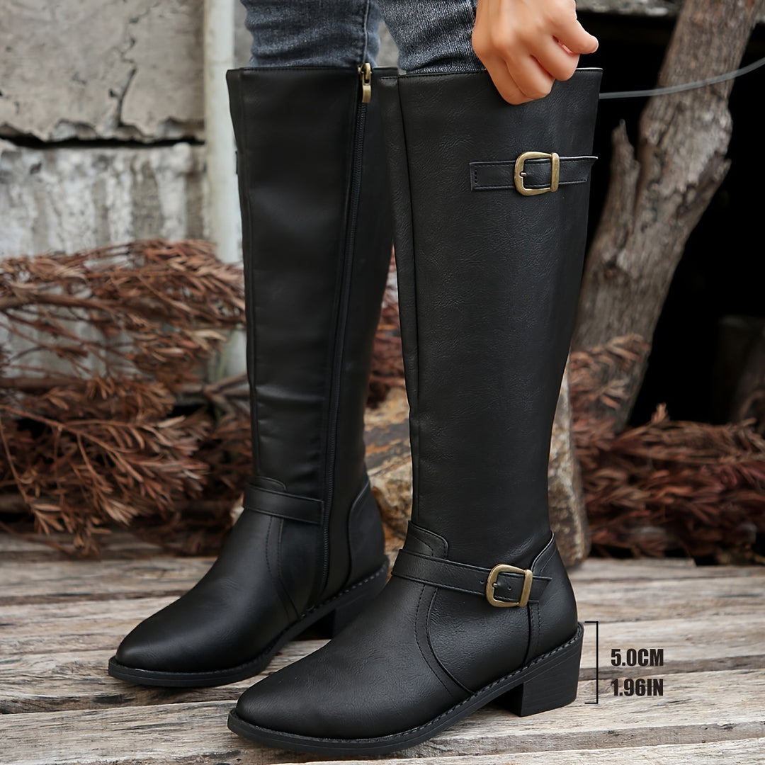Simone | Classic Buckle Knee-High Boots