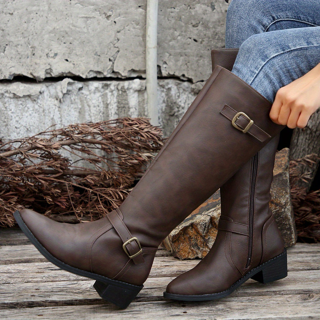 Simone | Classic Buckle Knee-High Boots