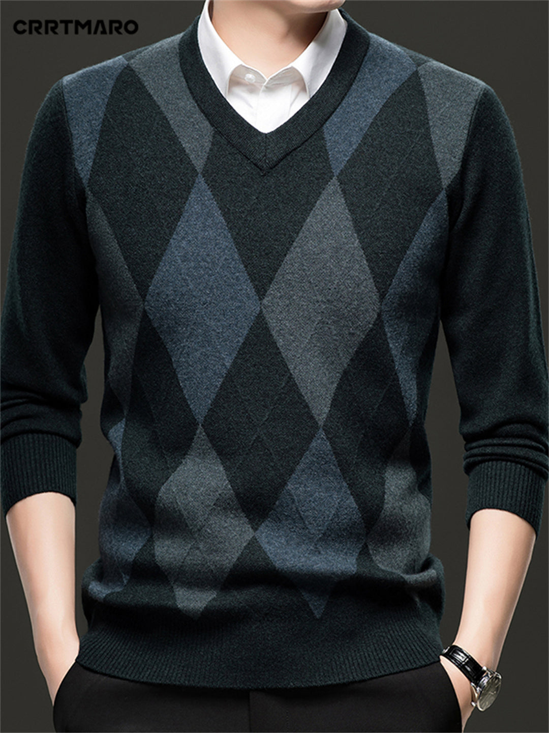 Ellis | V-Neck Argyle Sweater