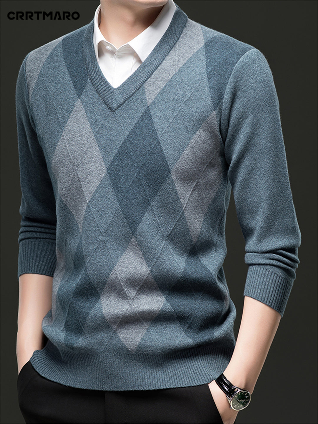 Ellis | V-Neck Argyle Sweater