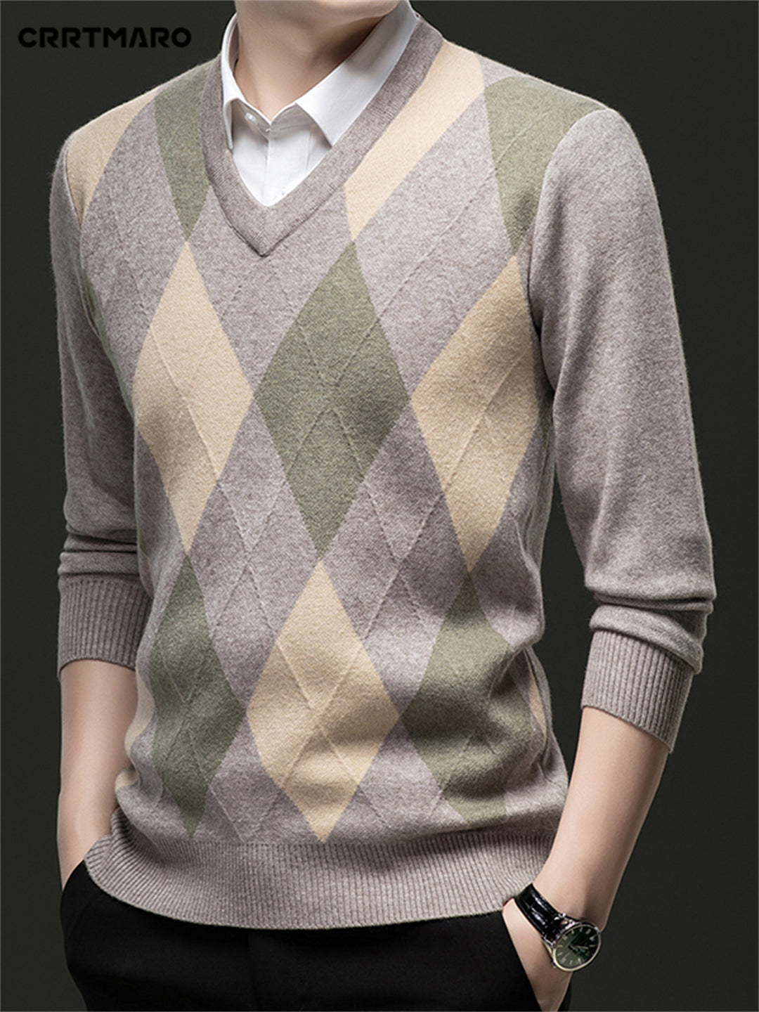 Ellis | V-Neck Argyle Sweater
