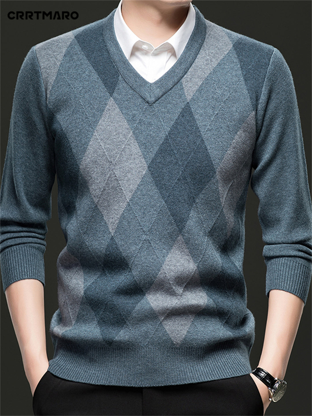 Ellis | V-Neck Argyle Sweater