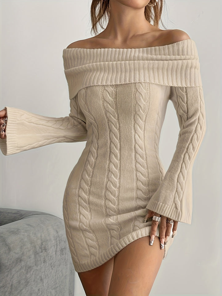 Gabrielle | Off-Shoulder Cable-Knit Dress