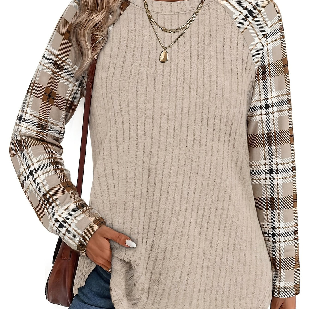 Audrey | Ribbed Check-Sleeve Top