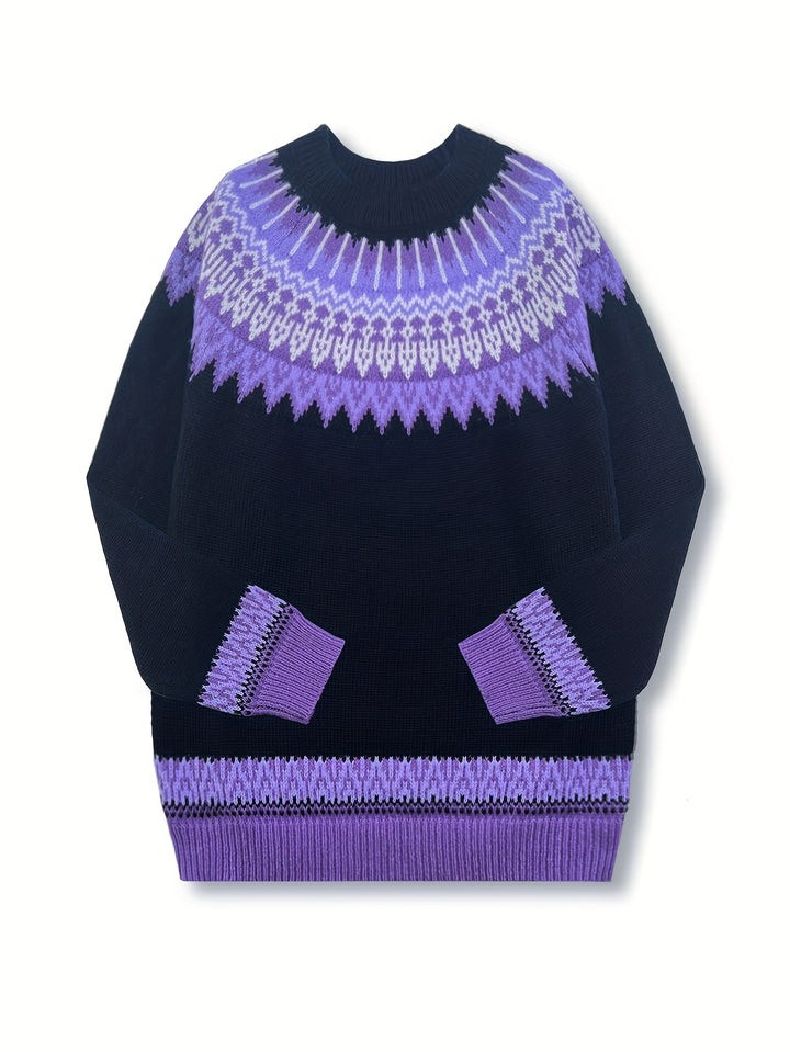 Sylvia | Chunky Jacquard Round Neck Sweater