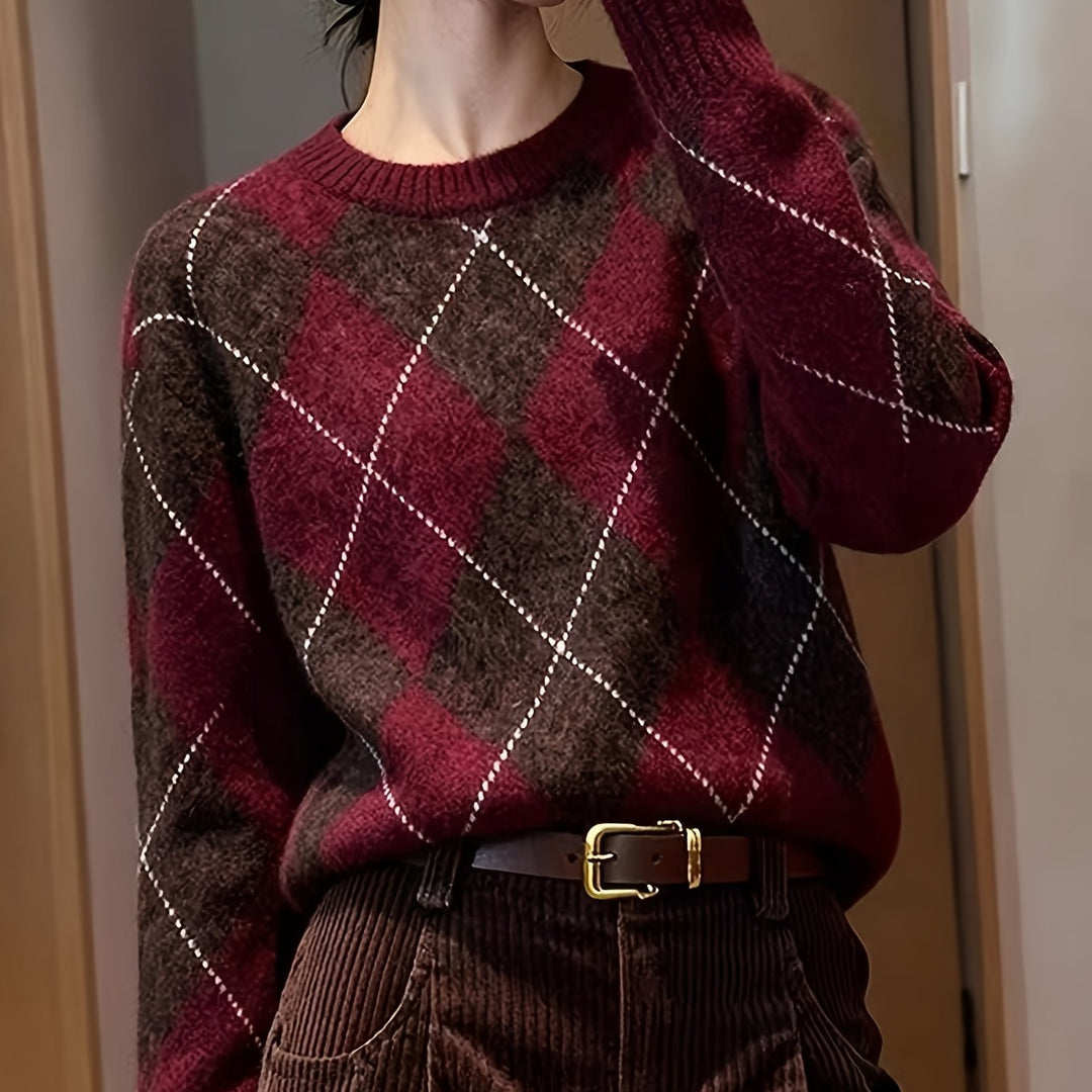 Winifred | Diamond-Check Knit Jumper