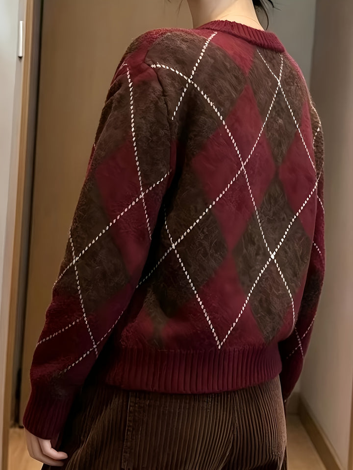 Winifred | Diamond-Check Knit Jumper