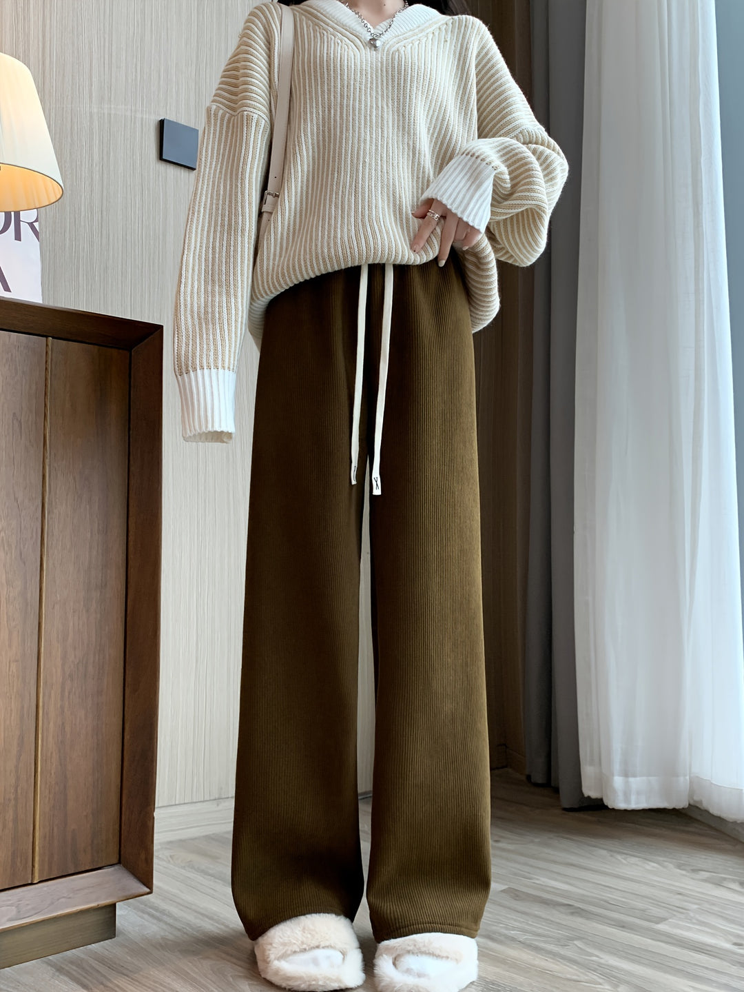 Lena | Fleece-Lined Wide-Leg Trousers
