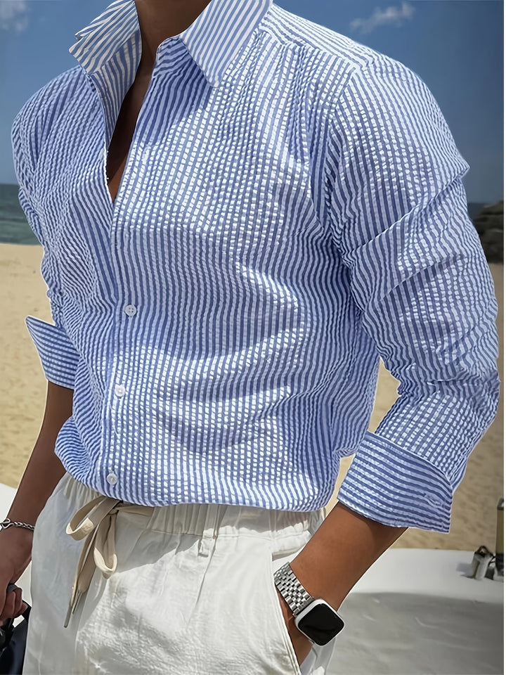 Damian | Breathable Striped Long-Sleeve Lapel Shirt