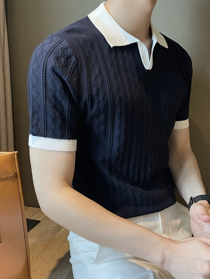 Emerson | Textured Contrast-Collar Polo Shirt