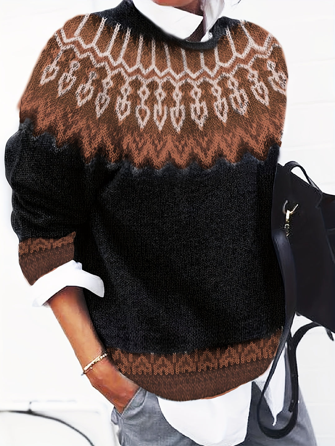 Sylvia | Chunky Jacquard Round Neck Sweater