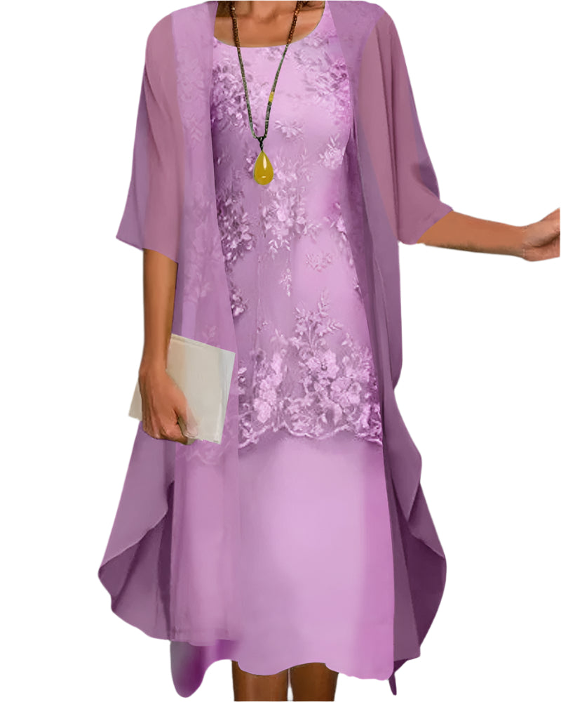 Caroline | Stylish Flowing Sheer Sleeve Midi Dress