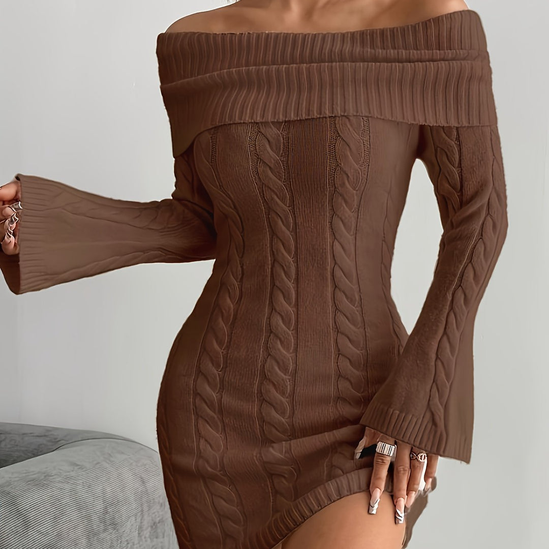 Gabrielle | Off-Shoulder Cable-Knit Dress