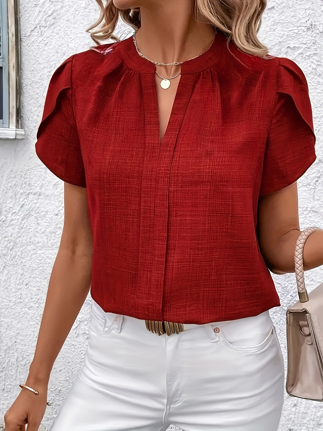 Cora | Petal-Sleeve Notched Blouse