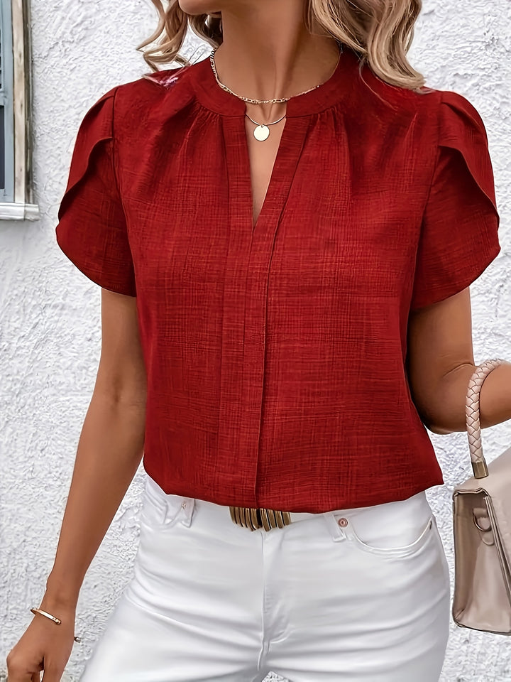Cora | Petal-Sleeve Notched Blouse