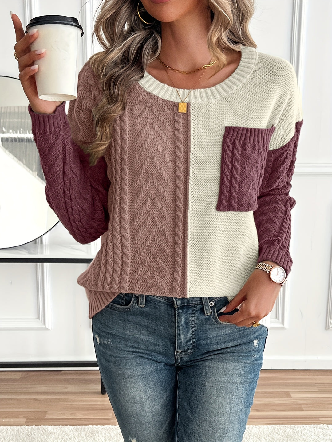 Delia | Two-Tone Cable Sweater