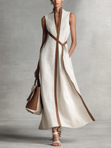 Vivian | Contrast-Trim Sleeveless Maxi Dress
