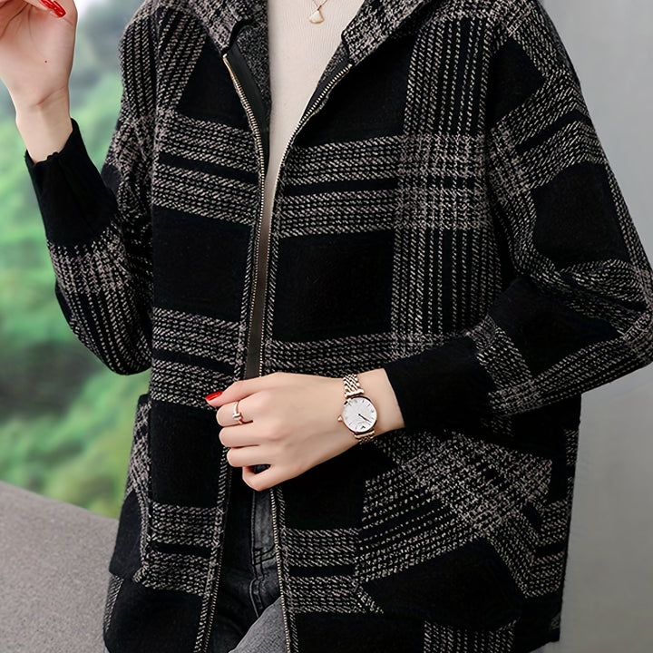 Delaney | Checked Hooded Zip-Up Jacket