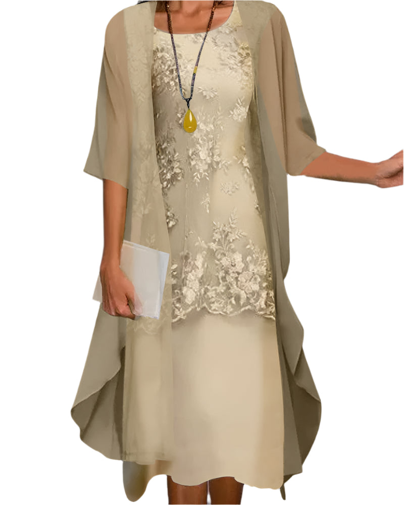 Caroline | Stylish Flowing Sheer Sleeve Midi Dress