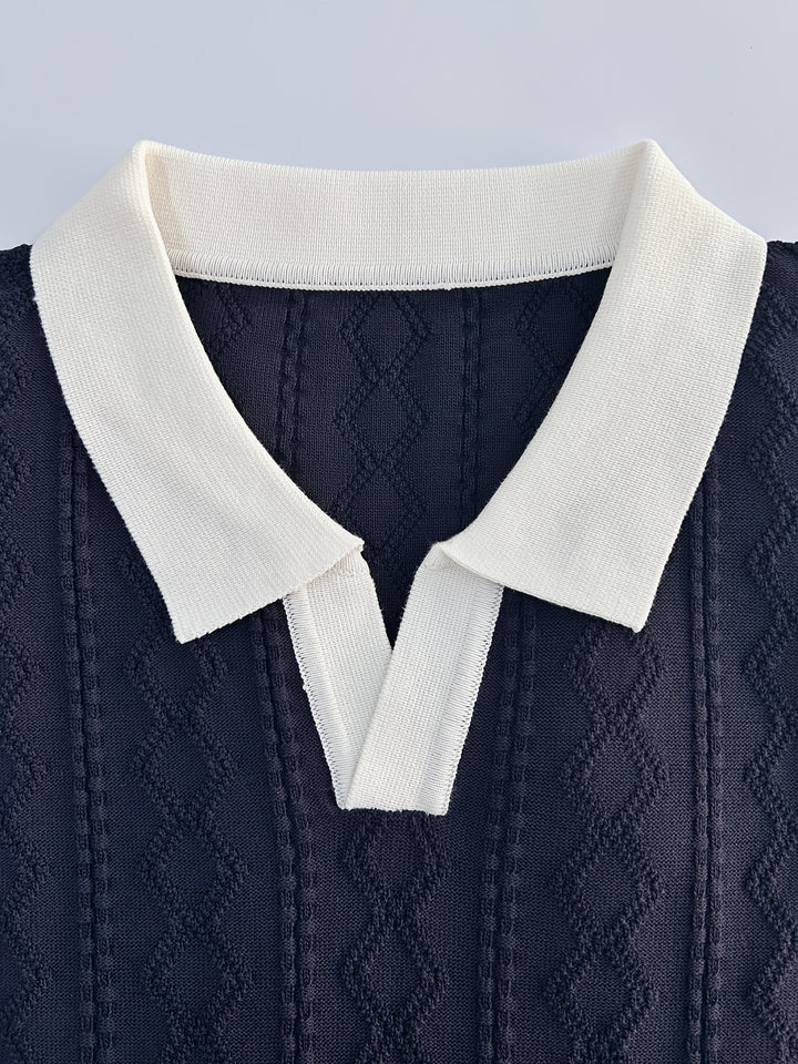Emerson | Textured Contrast-Collar Polo Shirt