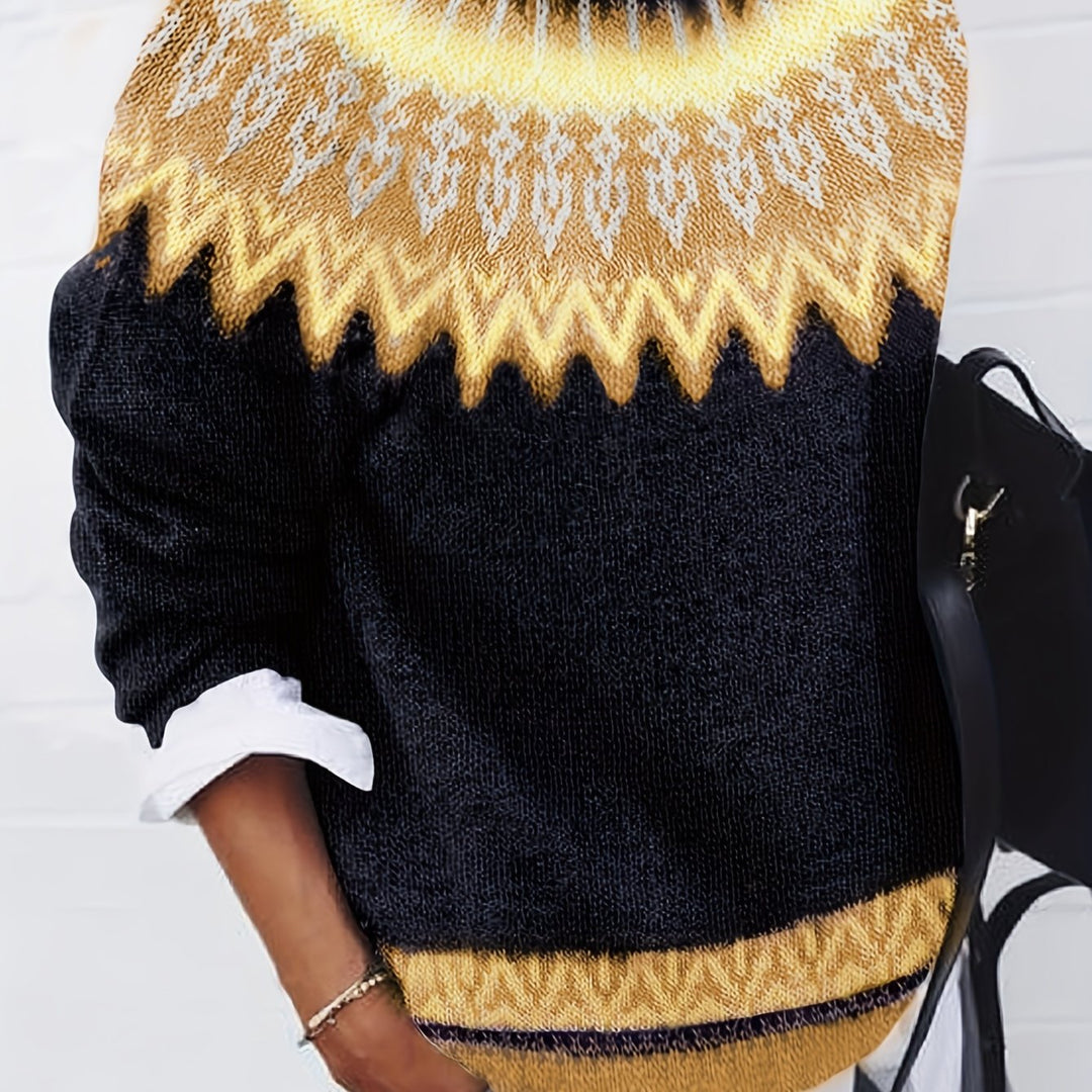Sylvia | Chunky Jacquard Round Neck Sweater